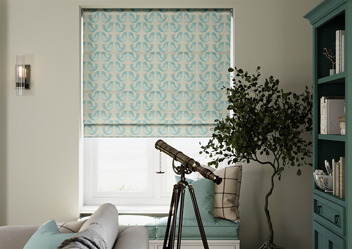 Scandi Birds, Aqua - Twist&Fit Roman Blind - Image 3